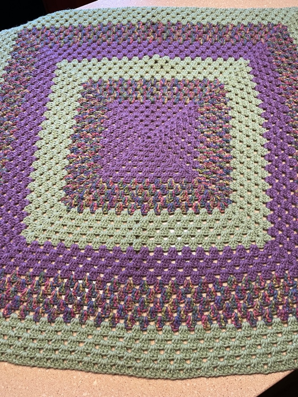 Handmade Crochet Square Blanket in Purple, Multicolor, Sage